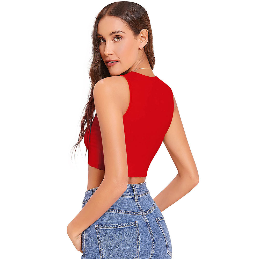 Odette Red Knit Fabric Crop Top for Women