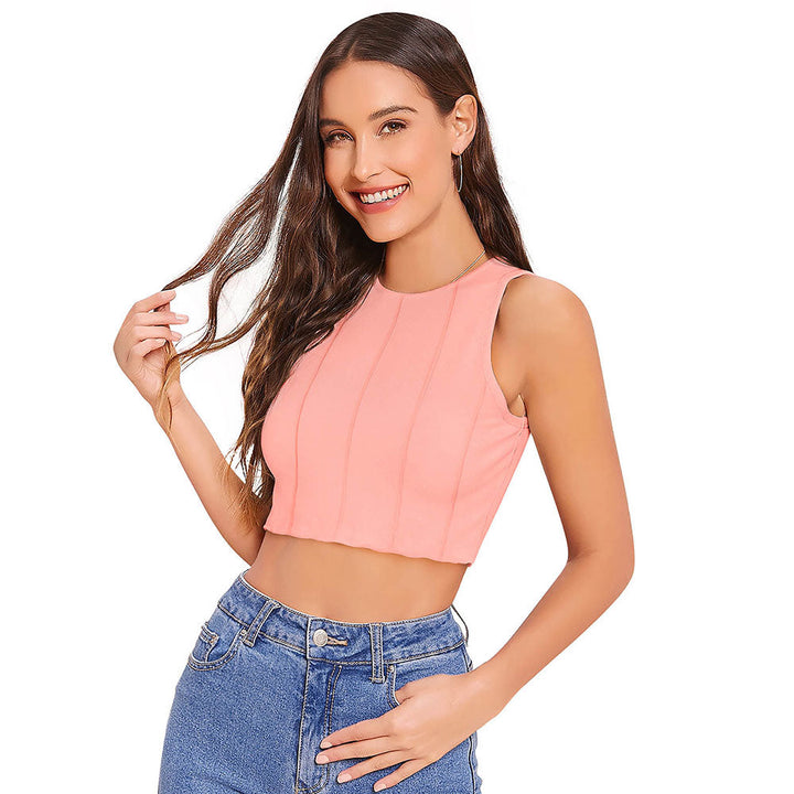 Odette Peach Knit Fabric Crop Top for Women