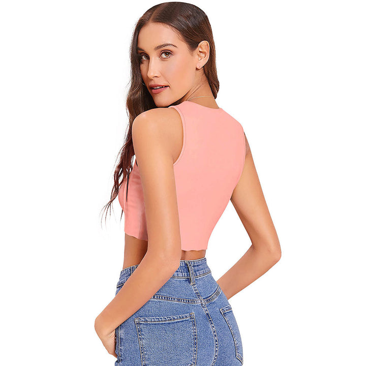 Odette Peach Knit Fabric Crop Top for Women