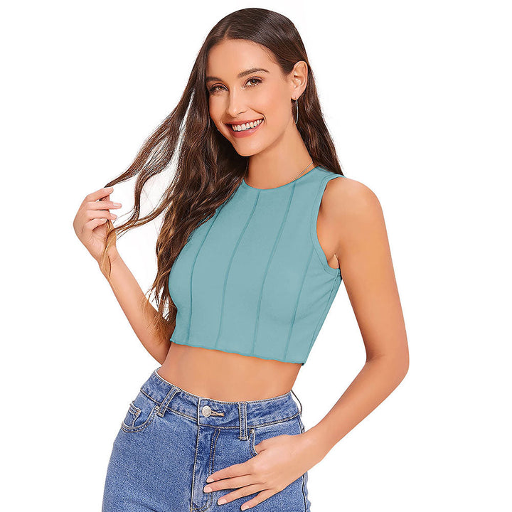 Odette Light Green Knit Fabric Crop Top for Women