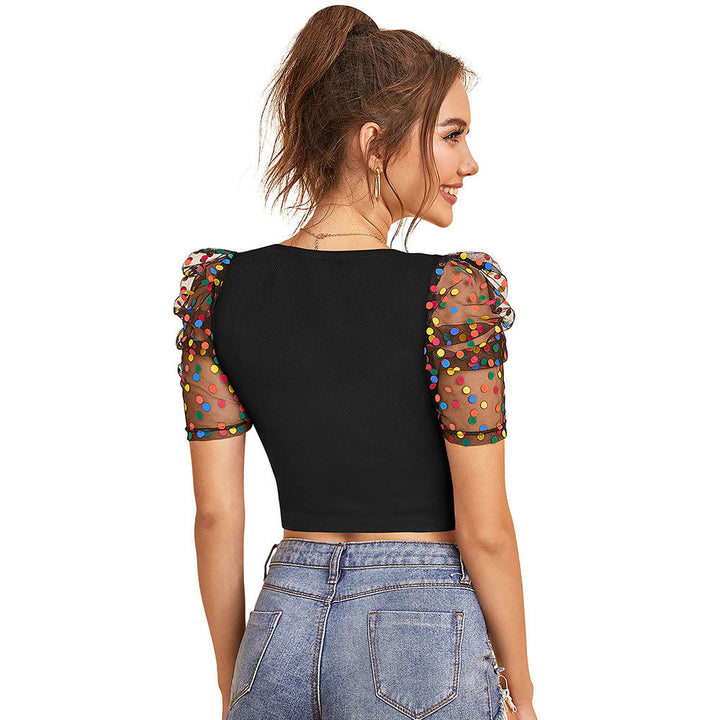 Odette Black Knit Fabric Crop Top for Women