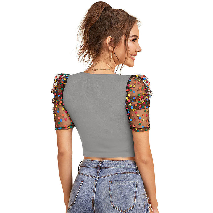 Odette Grey Knit Fabric Crop Top for Women