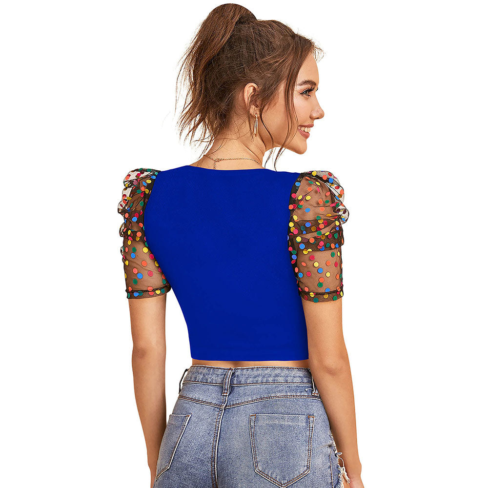 Odette Royal Blue Knit Fabric Crop Top for Women