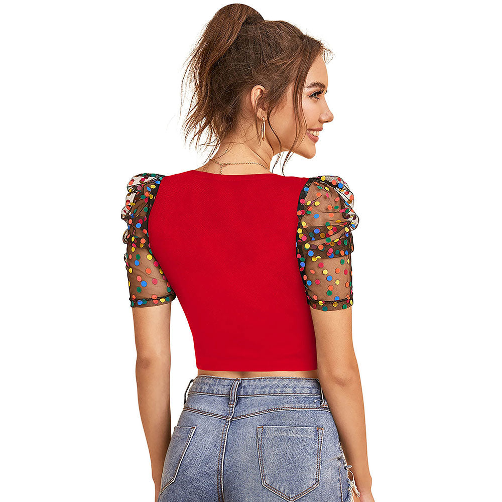 Odette Red Knit Fabric Crop Top for Women