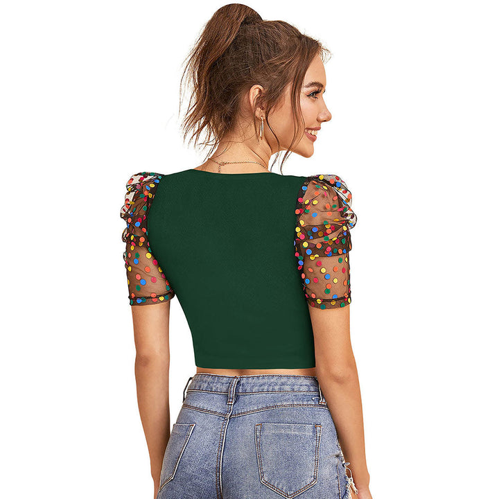 Odette Green Knit Fabric Crop Top for Women