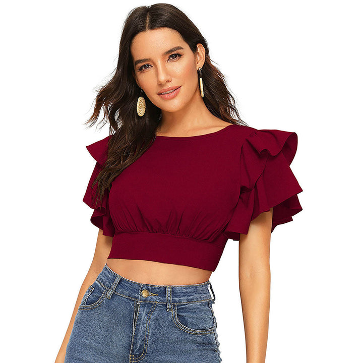 Odette Maroon Knit Fabric Crop Top for Women