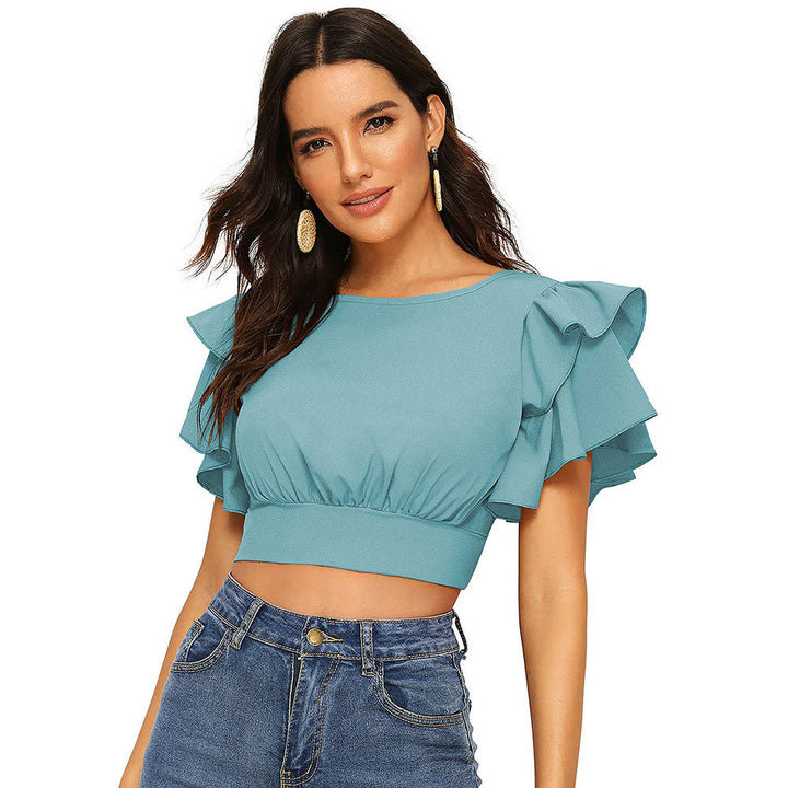 Odette Light Green Knit Fabric Crop Top for Women