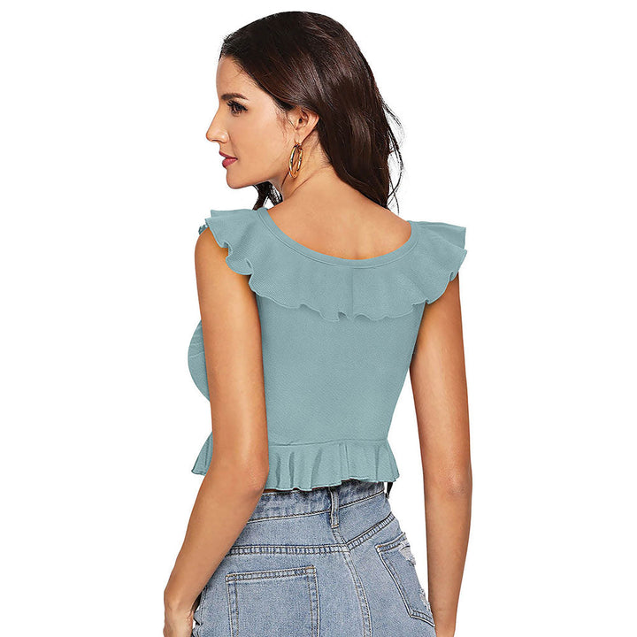 Odette Light Green Knit Fabric Crop Top for Women