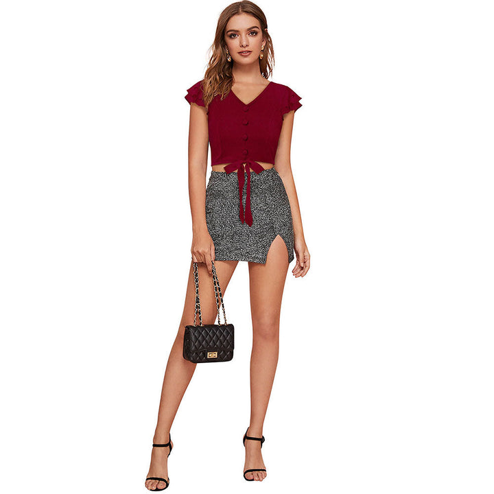 Odette Maroon Knit Fabric Crop Top for Women