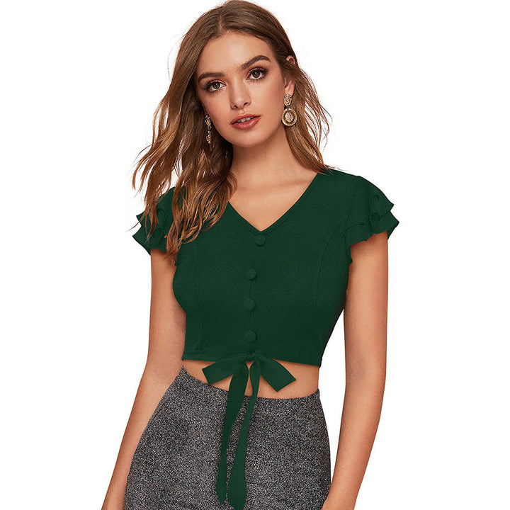 Odette Green Knit Fabric Crop Top for Women