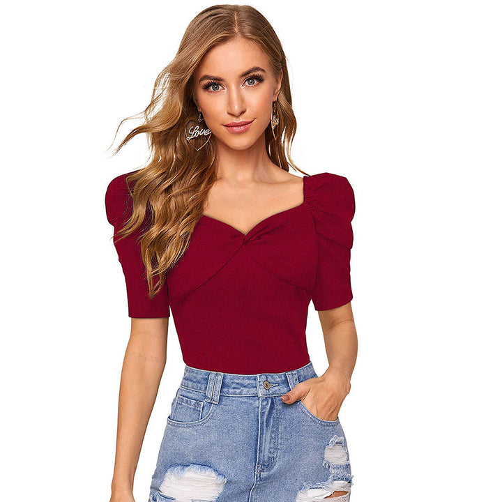 Odette Maroon Knit Fabric Top for Women