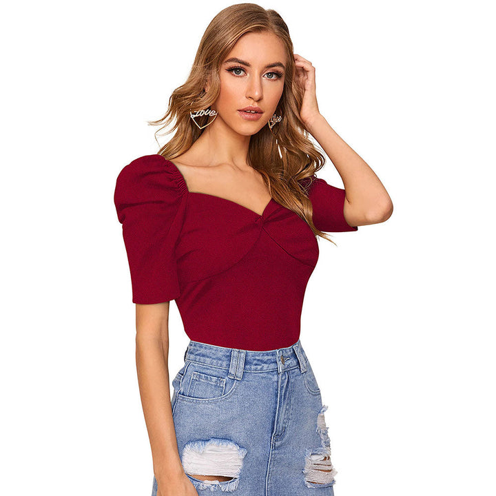 Odette Maroon Knit Fabric Top for Women