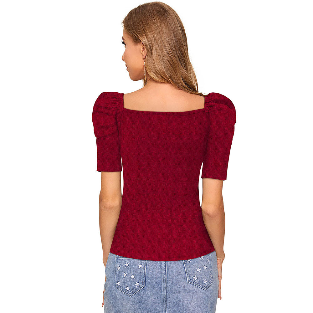 Odette Maroon Knit Fabric Top for Women