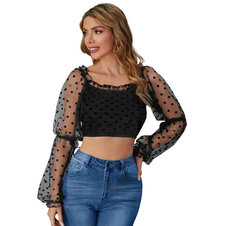 Odette Black Knit Fabric Crop Top for Women