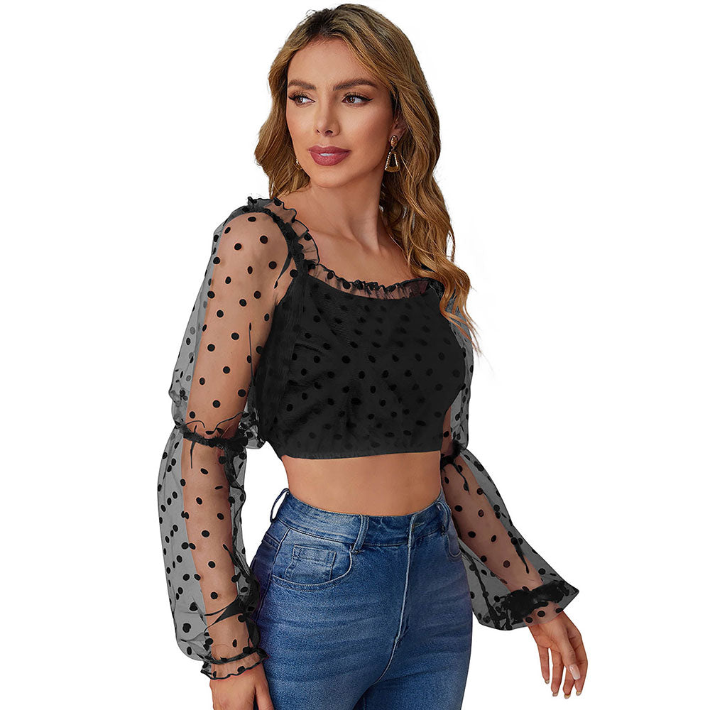 Odette Black Knit Fabric Crop Top for Women