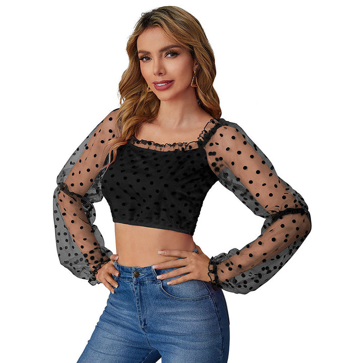 Odette Black Knit Fabric Crop Top for Women