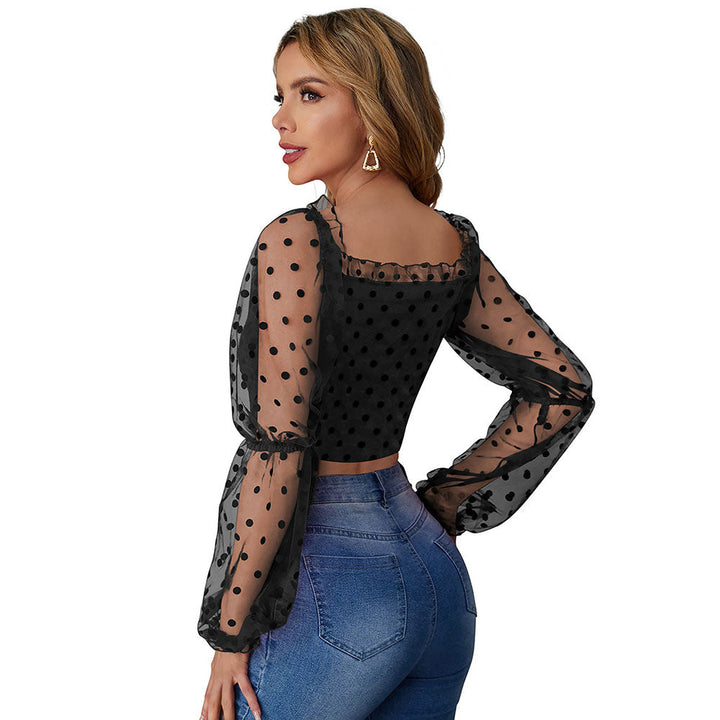 Odette Black Knit Fabric Crop Top for Women