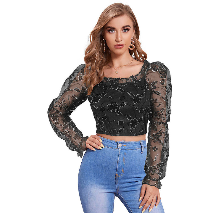 Odette Black Knit Fabric Crop Top for Women