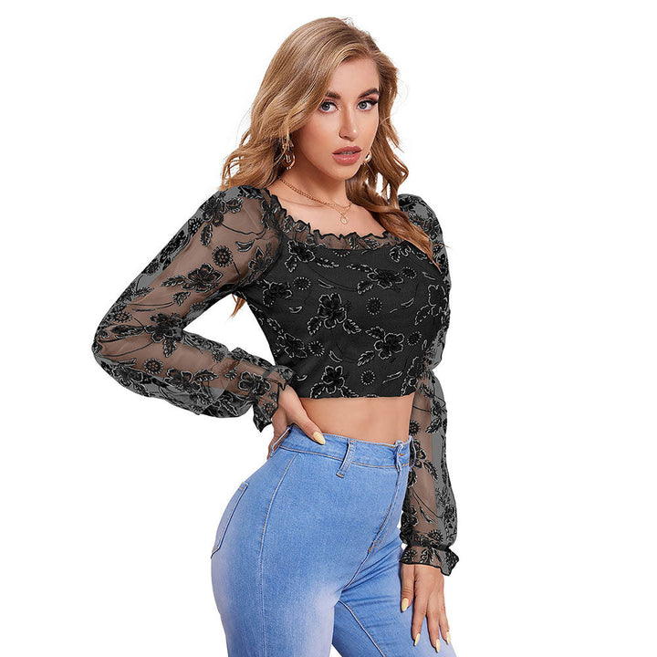 Odette Black Knit Fabric Crop Top for Women