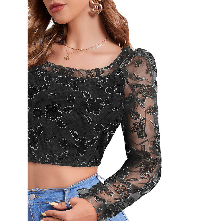 Odette Black Knit Fabric Crop Top for Women