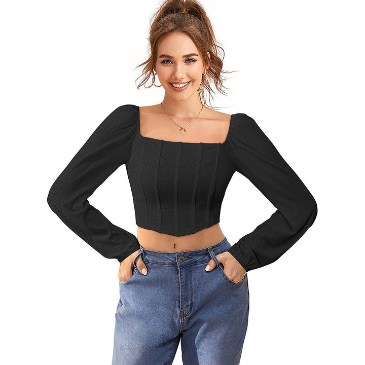 Odette Black Knit Fabric Crop Top for Women