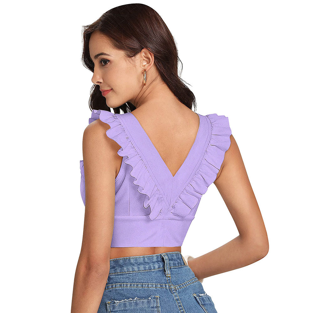 Odette Purple Knit Fabric Crop Top for Women