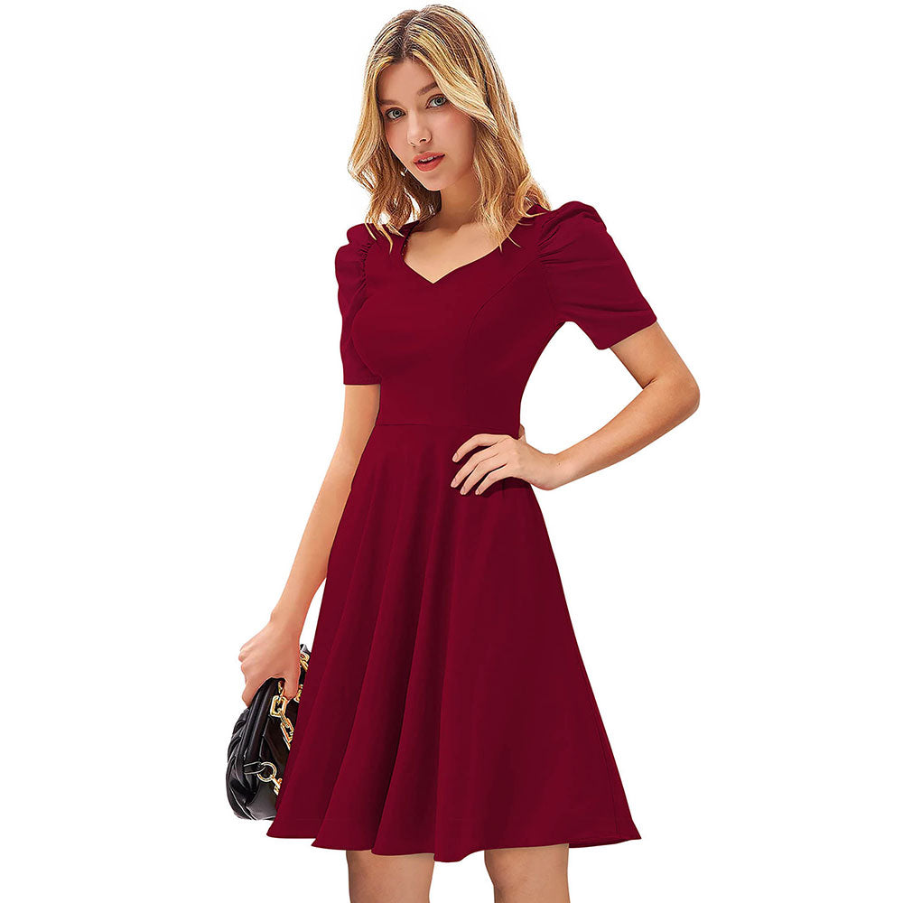 Odette Maroon Skater Dress for Women