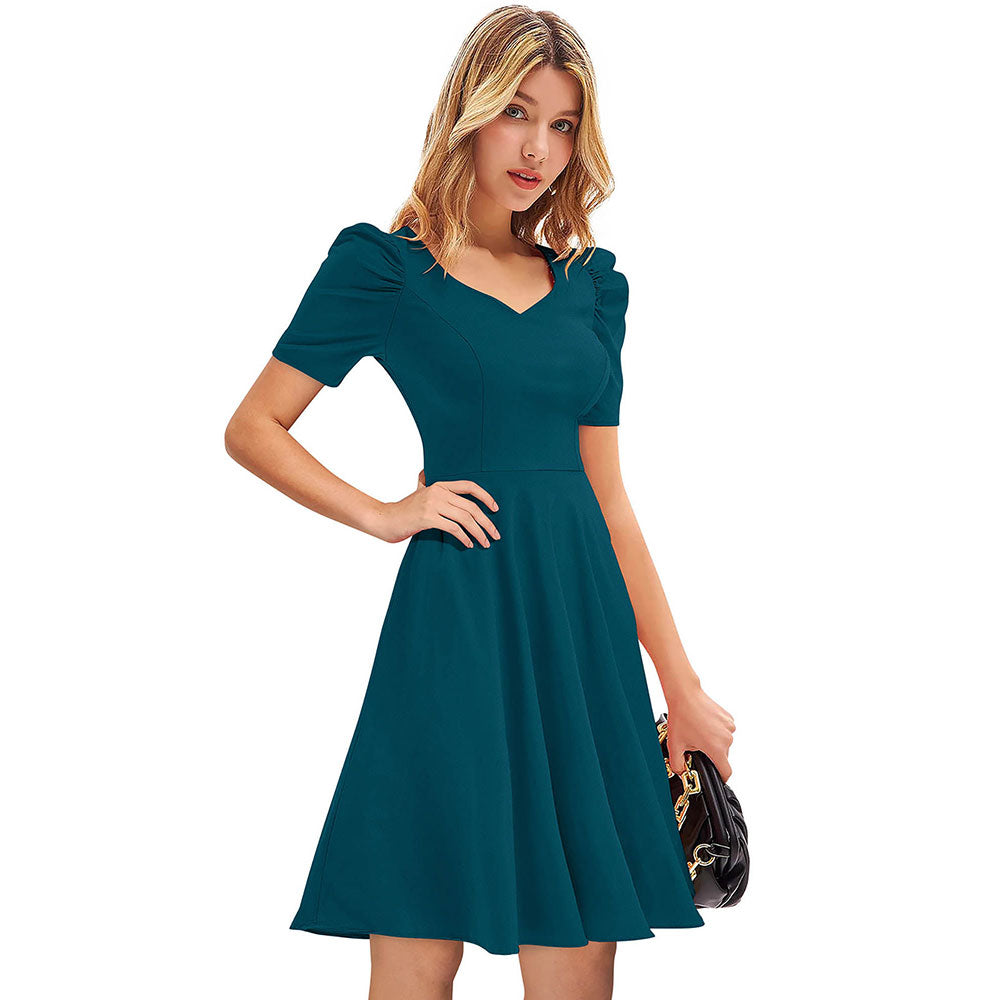 Odette Teal Skater Dress for Women