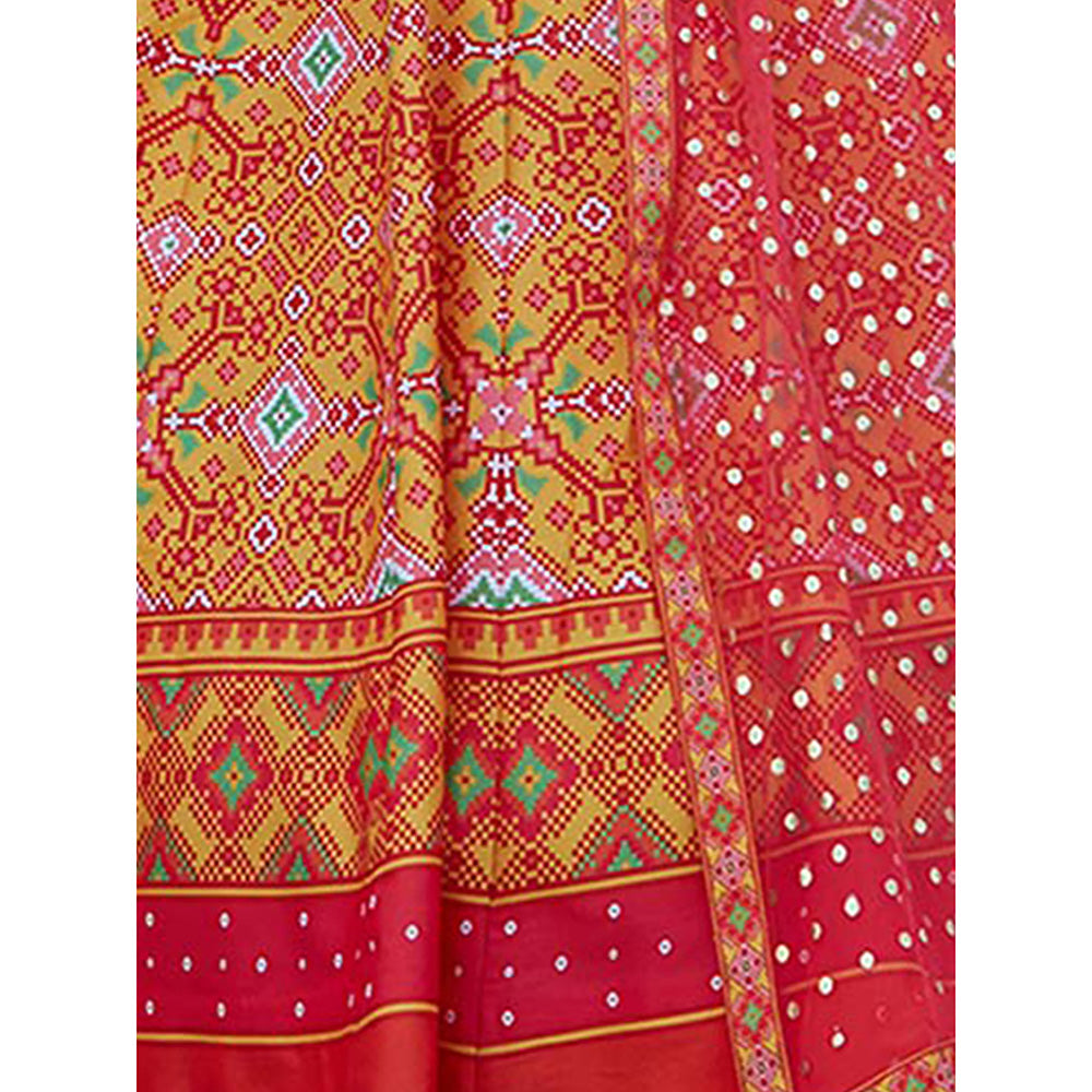 Odette Red Silk Printed stitched Anarkali For Women (Set of 3)