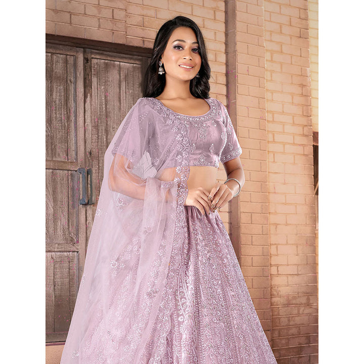 Odette Lavender Soft Net Semi Stitched Bridal Lehenga With Unstitched Blouse & Dupatta (Set of 3)