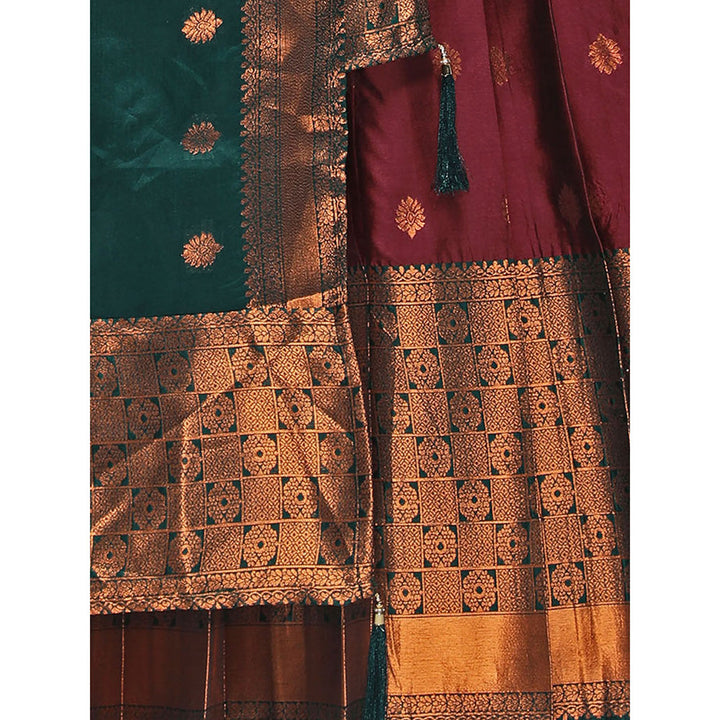 Odette Maroon Banarasi Woven Stitched Anarkali Kurta With Dupatta (Set of 2)