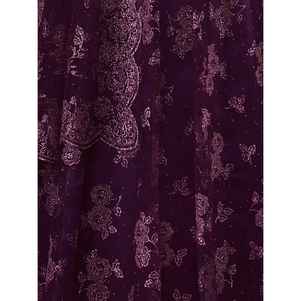 Odette Purple Net Embroidered Stitched Anarkali Kurta With Dupatta (Set of 2)