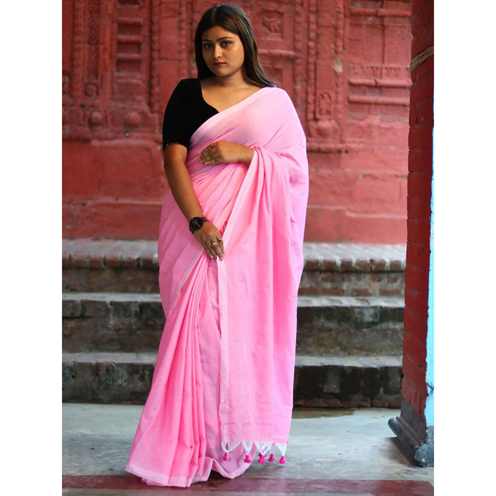 Odette Pink Cotton Saree with Unstitched Blouse