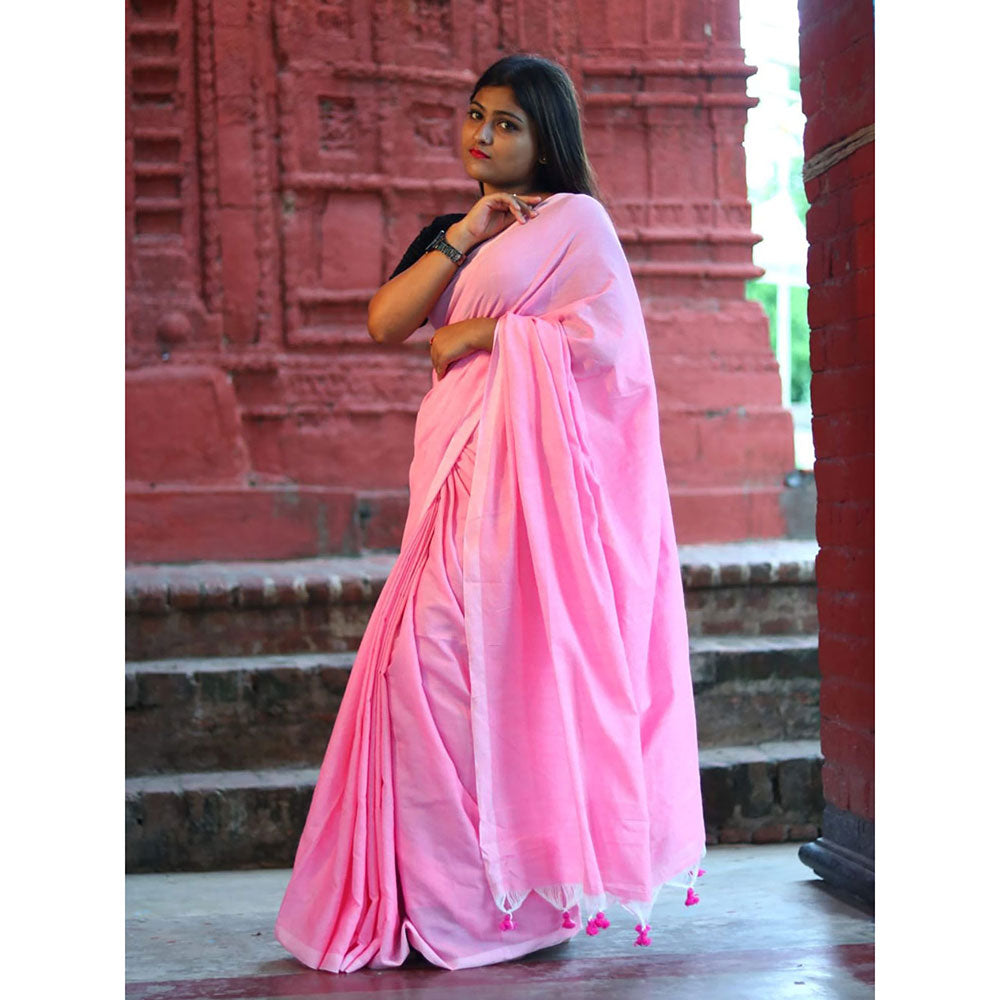 Odette Pink Cotton Saree with Unstitched Blouse