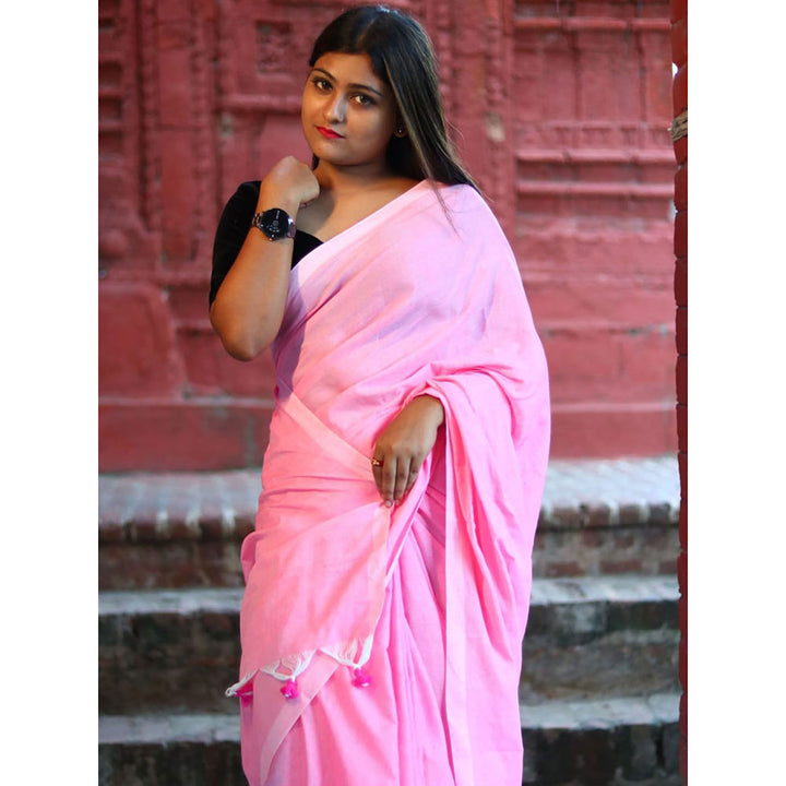 Odette Pink Cotton Saree with Unstitched Blouse