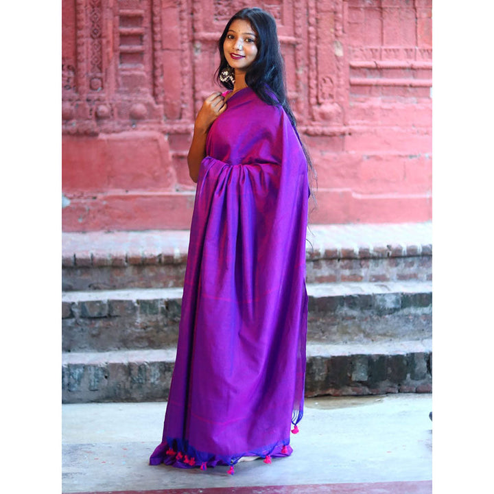 Odette Purple Cotton Saree with Unstitched Blouse