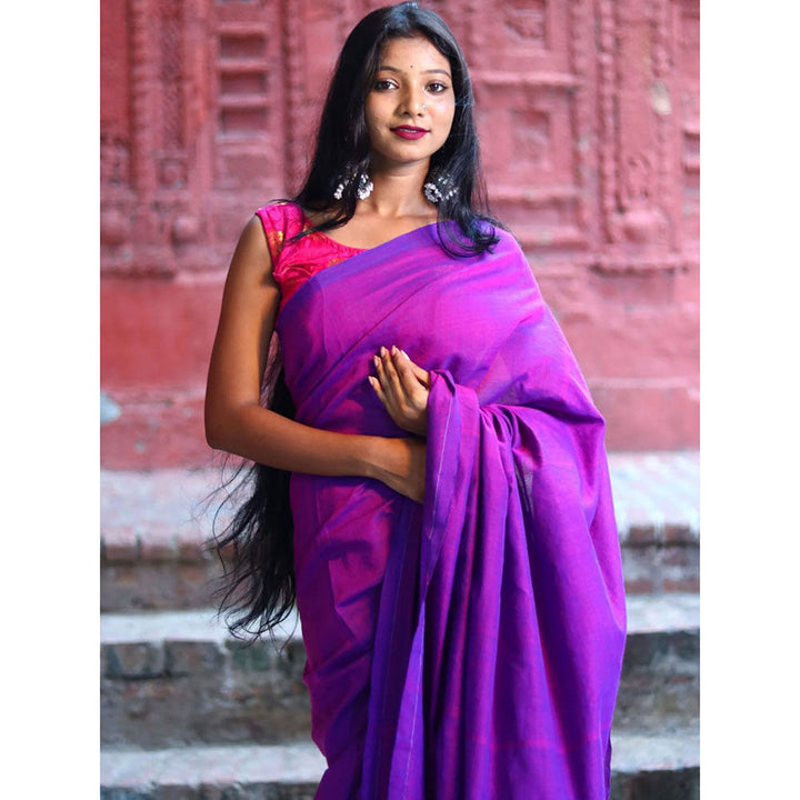 Odette Purple Cotton Saree with Unstitched Blouse