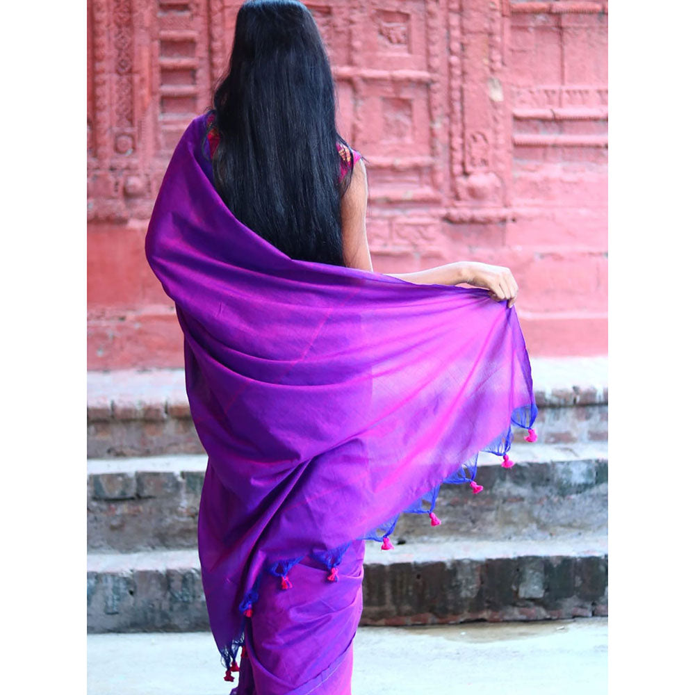 Odette Purple Cotton Saree with Unstitched Blouse