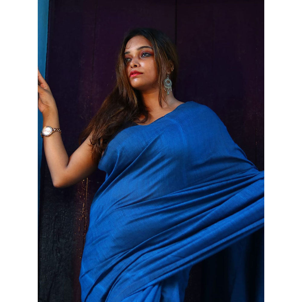 Odette Blue Cotton Saree with Unstitched Blouse