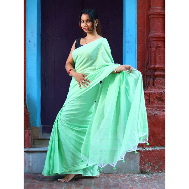 Odette Light Green Cotton Saree with Unstitched Blouse