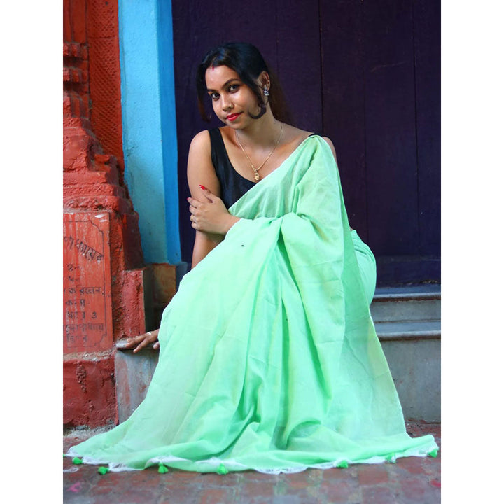 Odette Light Green Cotton Saree with Unstitched Blouse