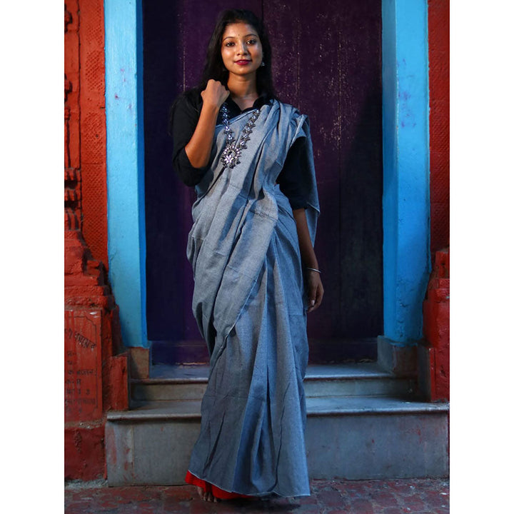 Odette Grey Cotton Saree with Unstitched Blouse