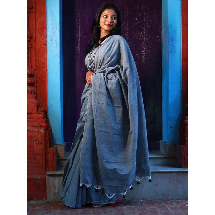 Odette Grey Cotton Saree with Unstitched Blouse