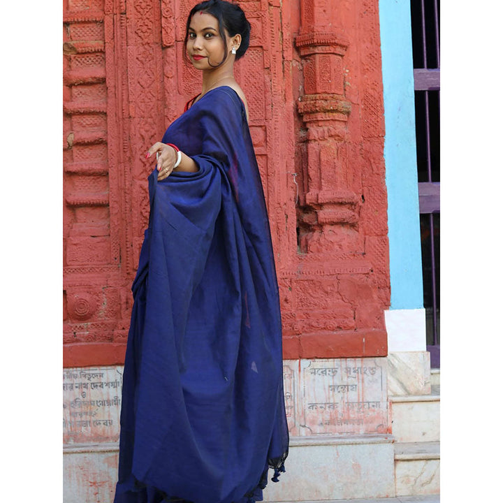 Odette Royal Blue Cotton Saree with Unstitched Blouse