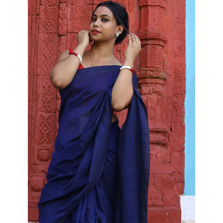 Odette Royal Blue Cotton Saree with Unstitched Blouse