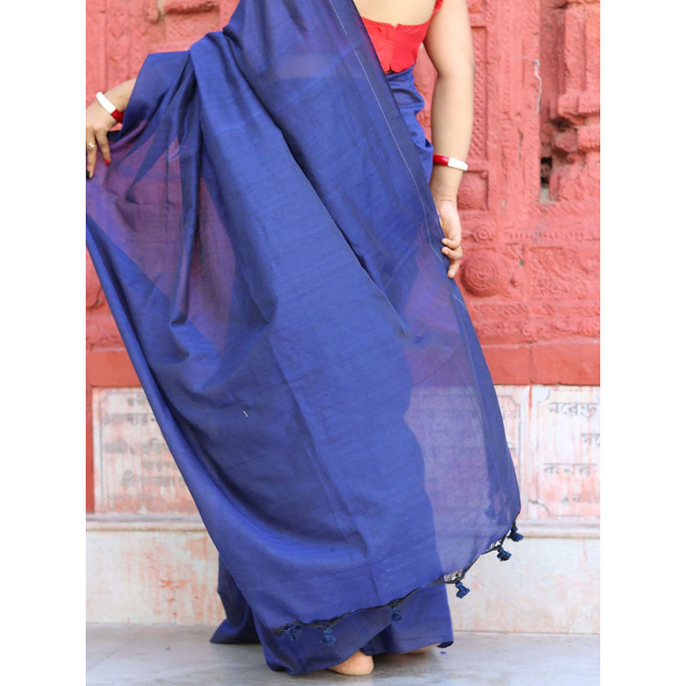 Odette Royal Blue Cotton Saree with Unstitched Blouse