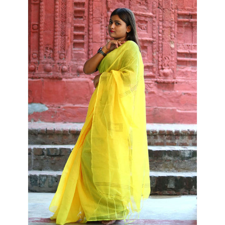 Odette Yellow Cotton Saree with Unstitched Blouse