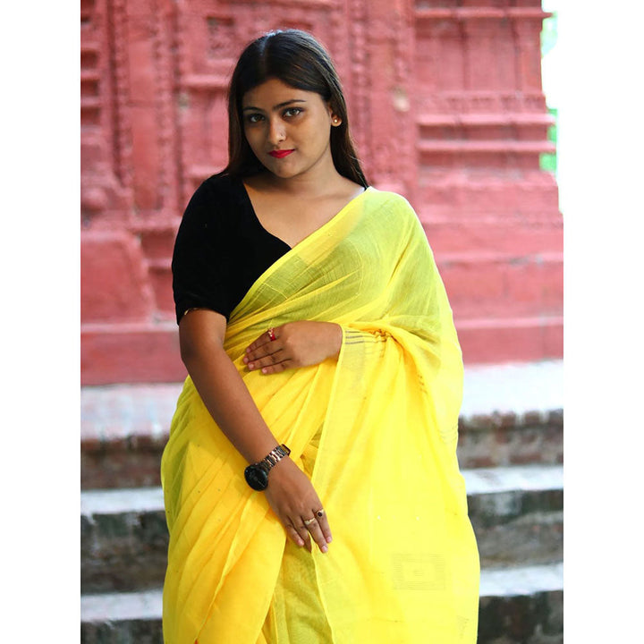 Odette Yellow Cotton Saree with Unstitched Blouse