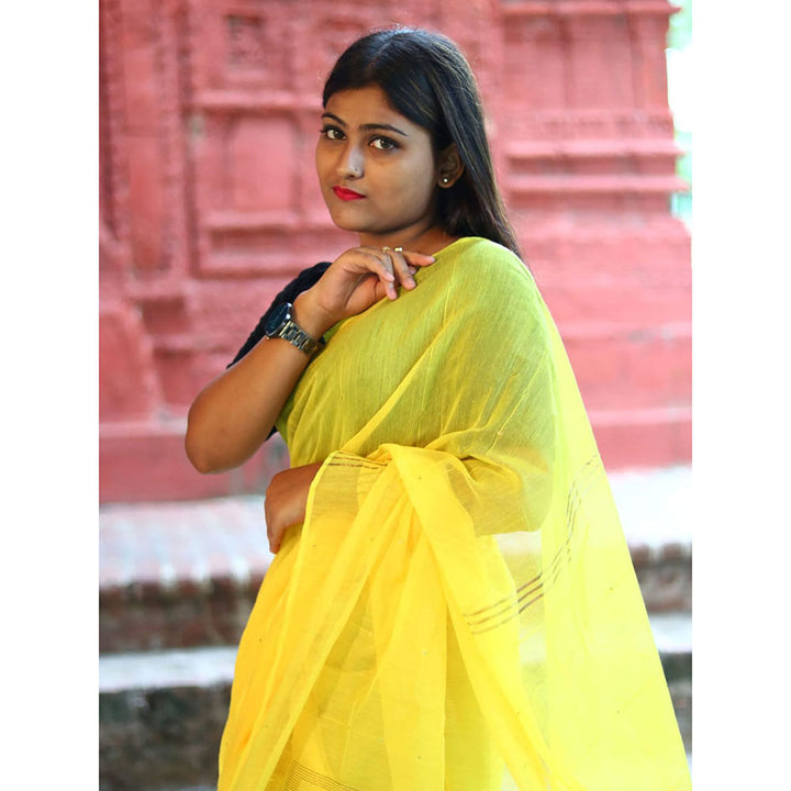 Odette Yellow Cotton Saree with Unstitched Blouse