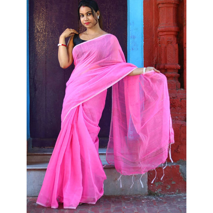 Odette Light Pink Cotton Saree with Unstitched Blouse